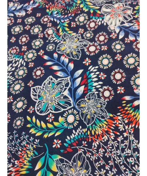 Granatowa elastyczna dzianina z fantazyjnym wzorem